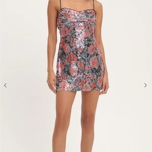 For Love And Lemons Ladonna Dress - Pink and Black Sequin Mini Dress